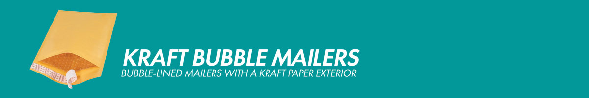 A kraft bubble mailer sits on a teal background.